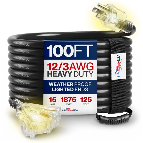 Cable de extensión LifeSupplyUSA 30 m 12/3 calibre 3 tomacorrientes