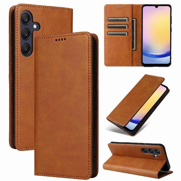 Funda Cartera para Samsung Galaxy A25 con Ranuras Tarjetas y Soporte - Protección Completa Marrón