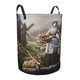 thumbnail image 2 of Medieval Cesta de lavandería de gran capacidad redonda con asa, bolsa para ropa sucia plegable, almacenamiento para dormitorio, baño y lavadero 44x35 cm, 2 of 6