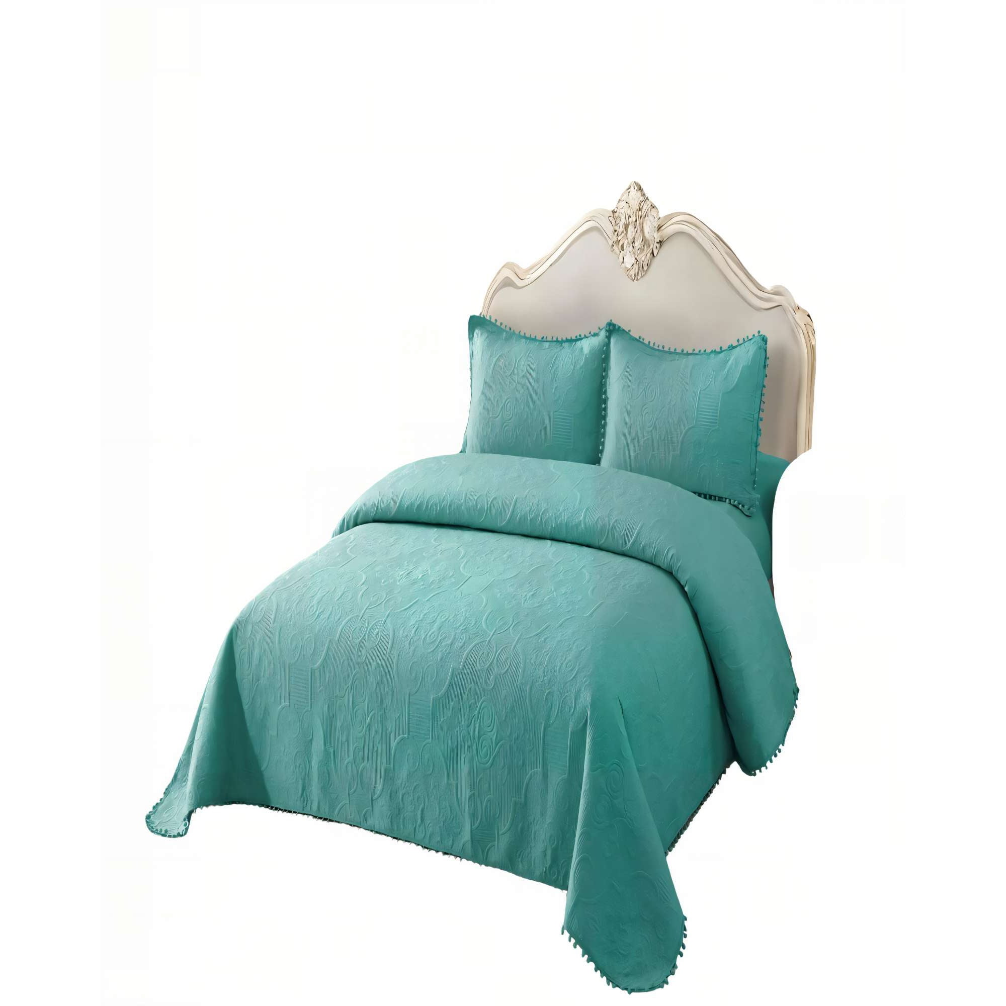 Genérico - Quilt Cubrecama De Verano 2 Plazas Con Pompon Color Turquesa