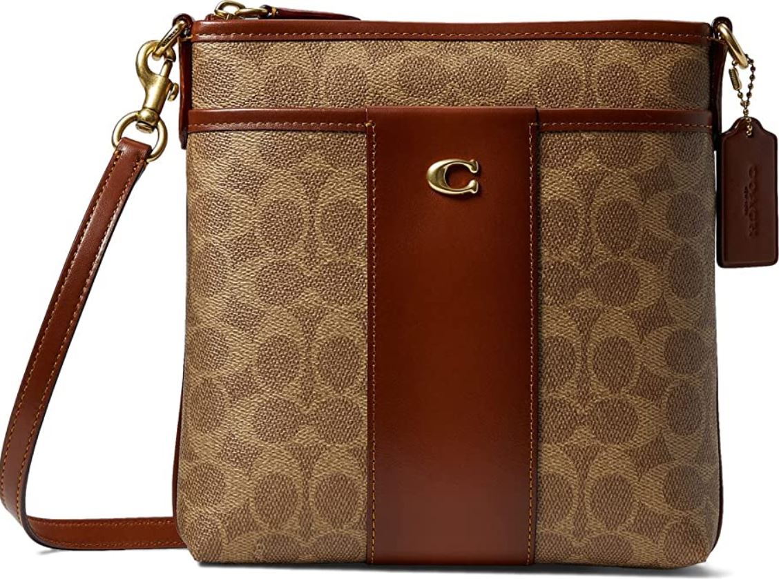 Coach Womens Colorblock Coated Canvas Signature Kitt Tan Rust