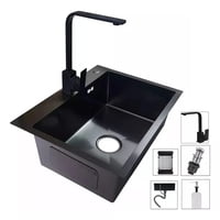 Genérica - Lavaplatos 60X45 Cm Negro Con Accesorios Y Griferia, 2Mm