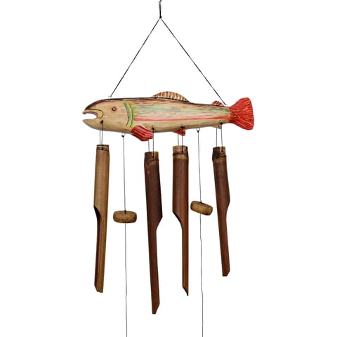 Campanilla De Viento Con Forma De Pez Cohasset Hecha A Mano, Madera, Trucha De Bambú