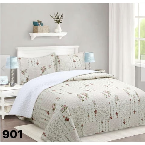 Genérico - Cubrecama Quilt Sherpa King - Beige Floral M901