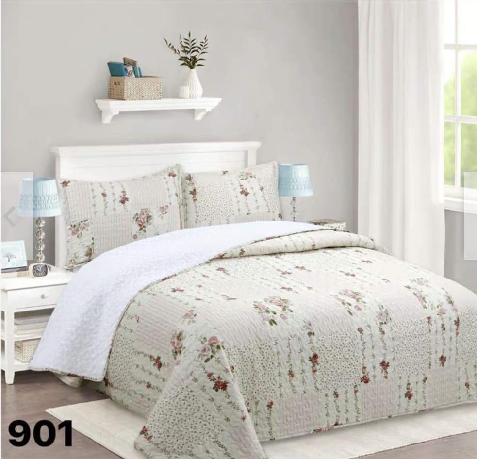 Genérico - Cubrecama Quilt Sherpa King - Beige Floral M901