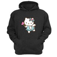 Genérico - Polerón Canguro Gatita Kitty Gris Oscuro Talla M Unisex