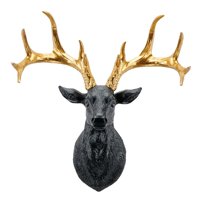 Bothyi - Estatuilla De Cabeza De Ciervo Montaje En Pared Obra De Arte Cuernos Para Sala De Estar Oficina Galería Negro Oro