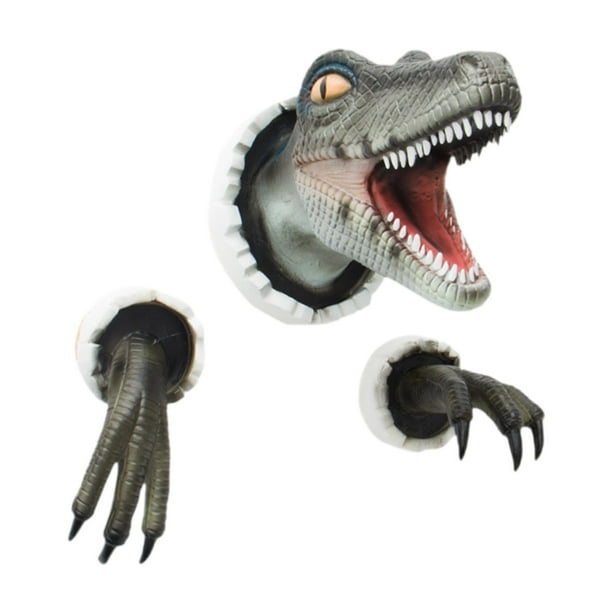 Esculturas de Dinosaurios Montadas en La Pared 3D, Estatuas de Cabeza de Dinosaurio de Resina, Decoración Del Hogar para Puerta Principal, Oficina, Ti Azul