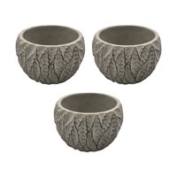 Fliperex - Set 3 Macetero Maceta Acabado Cemento Relieve Hojas Gris S