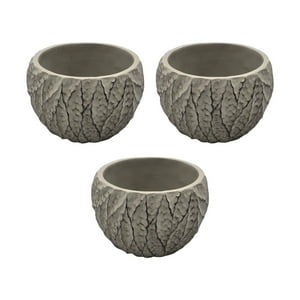 Fliperex - Set 3 Macetero Maceta Acabado Cemento Relieve Hojas Gris S Gris