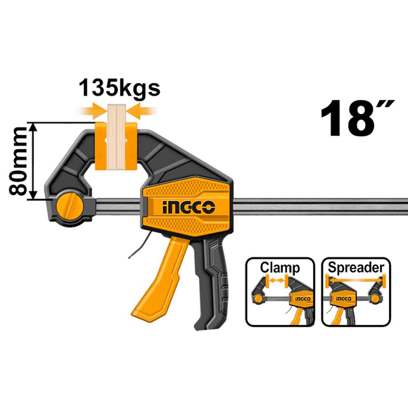 Prensa Sargento Rapida Industrial 80x450mm Ingco Hqbc18801