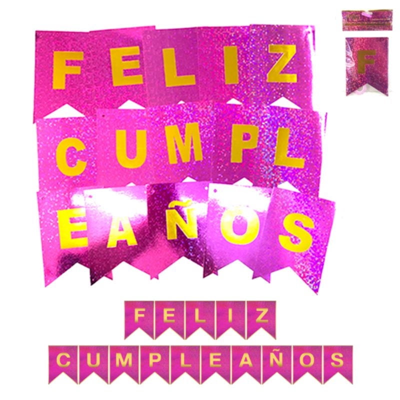 Banderín Feliz Cumpleaños Rosado Party Express