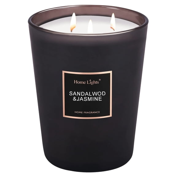 Vela aromática HomeLights, tarro grande de 1 litro de soja natural y sándalo