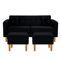 Bodevir - Sofa New Retro 3C + 2 Pouf Felpa 04 Negro