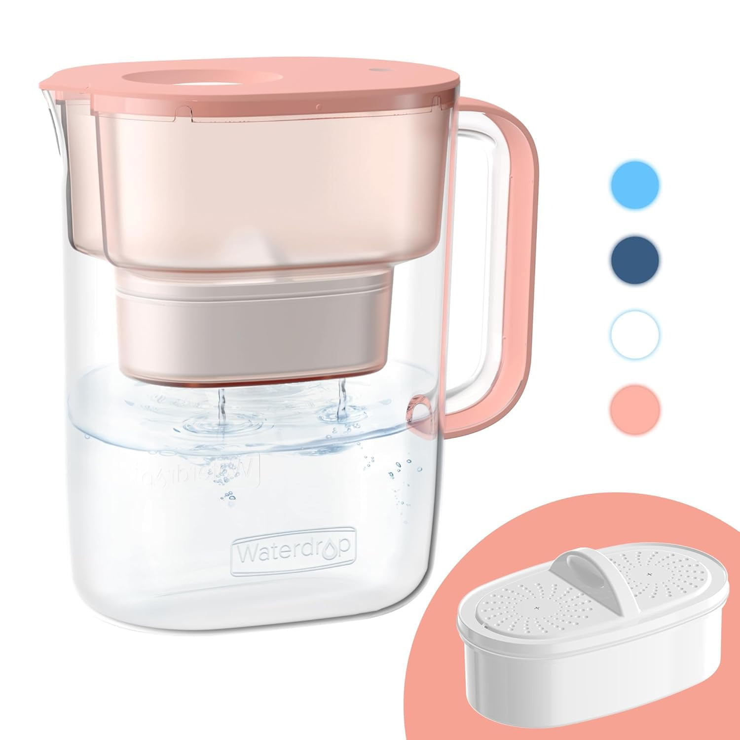 Filtro De Agua En Forma De Jarra Waterdrop, 10 Tazas Con 1 Filtro, 750 L, Rosa