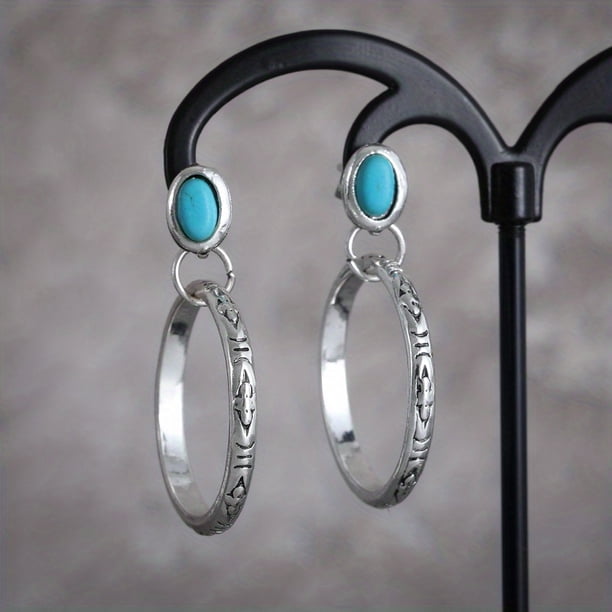 Gorgeous Women's Gemstone Turquoise & Zircon Inlaid Stud Earrings - A Stylish Accessory!