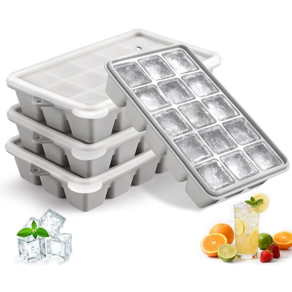 Bandejas para cubitos de hielo PET Hous, juego de 4 con tapa, libre de BPA