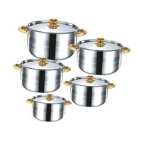 Bothyi - Juego De Utensilios De Cocina De 5X, Olla Para Salsa, Acero Inoxidable, Para El Hogar, Restaurante, Senderismo, Mangos Dorados