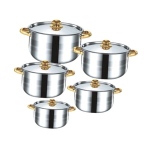 Bothyi - Juego De Utensilios De Cocina De 5X, Olla Para Salsa, Acero Inoxidable, Para El Hogar, Restaurante, Senderismo, Mangos Dorados