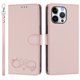 thumbnail image 2 of Funda de Cuero Tipo Billetera para Apple iPhone 15 Pro Max de 6.7", con Tarjetero, Pulsera, Soporte a Prueba de Golpes con Relieve de Patrón Feliz, Rosa, para iPhone 15 Pro Max, 2 of 8