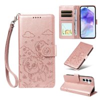 Funda Billetera Foxdock Compatible Con Samsung Galaxy A55, Diseño Perrito Tierno, Ranuras Para Tarjetas Y Soporte Plegable