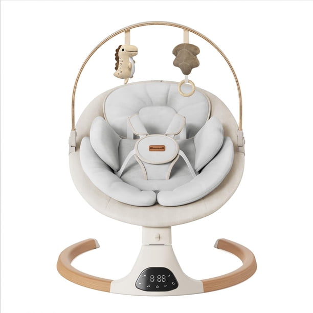 Baby Swing Monamii Bluetooth con altavoz de música de 5 velocidades, color beige