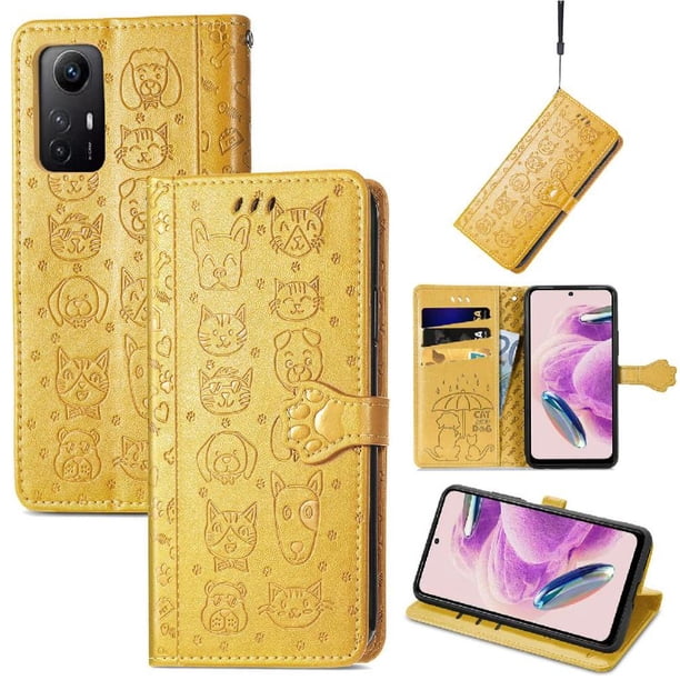 Funda Cartera FOXDOCK para XIAOMI Redmi Note 12S , Flip PU con Relieve de Gatos y Perros, Tarjetero y Soporte