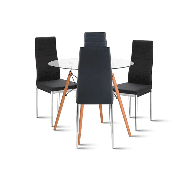 Klik Muebles - Comedor Mesa Eames 80cm Redonda Vidrio + 4 Sillas Dining Liana Acolchadas - Negras