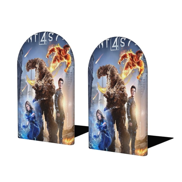 Los Cuatro Fantásticos Sujetalibros decorativos temáticos, tope para estantería con base antideslizante, uso dual para hogar y oficina - 2 piezas