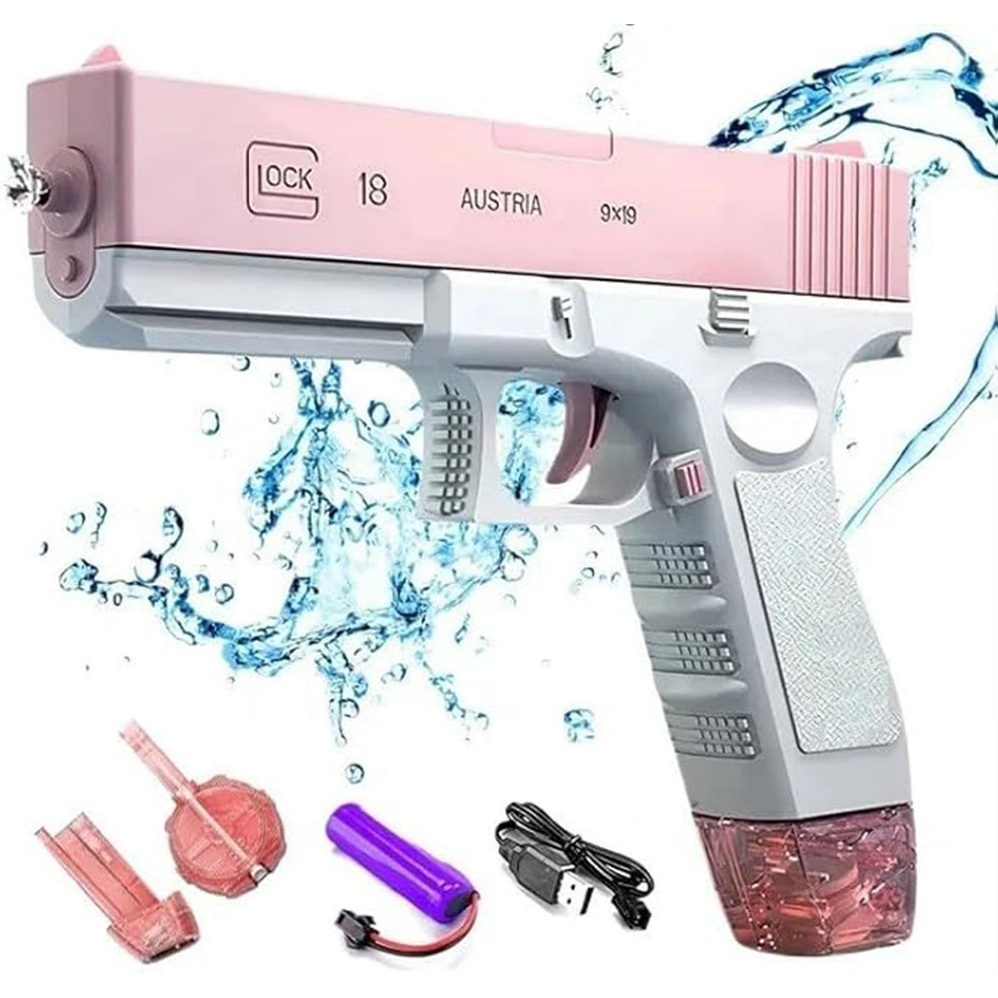 Veatool - Pistola De Agua Eléctrica De Juguete, Pistola De Agua Automática De Repetición, Diseño De Compartimento De Batería Impermeable, Con 2 Depósitos De Almacenamiento De Agua (rosa)