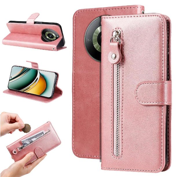Funda con Cremallera para Realme 11 Pro Plus, Carcasa Cartera de Cuero PU con Soporte y Tarjetero