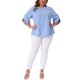 thumbnail image 5 of Agnes Orinda Blusa Casual de Verano para Mujer Tallas Grandes con Topos Suizos, Mangas de Pétalo, Dobladillo Curvado y Cuello Redondo 1X Azul, 5 of 7