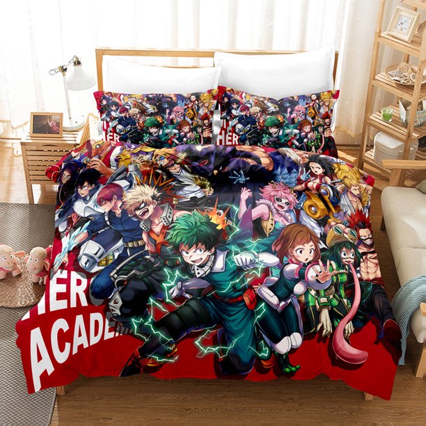 My_Hero_Academia 3 Pcs Comforter Set with 2 Pillowcases,My_Hero_Academia Bedding Set Sheet Set for Kids Adults,All Season Lightweight