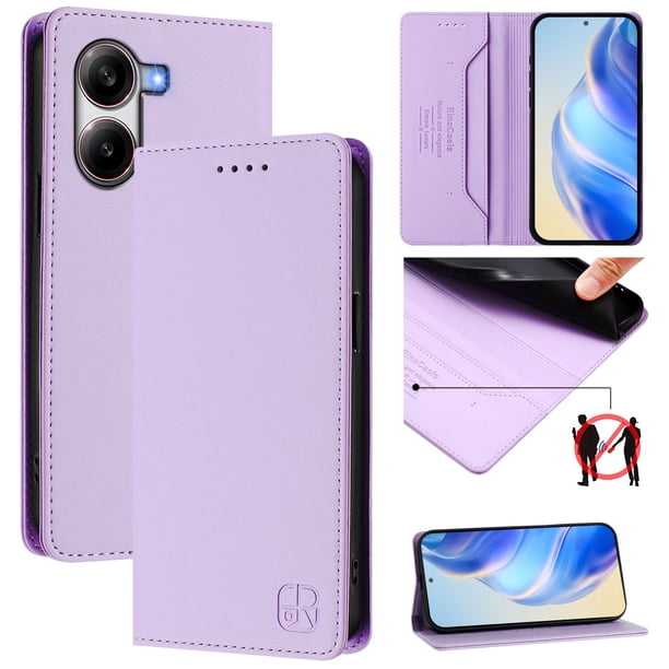 Funda Billetera con Soporte para Xiaomi Poco X7 Pro Bloqueo RFID Plegable Morado claro