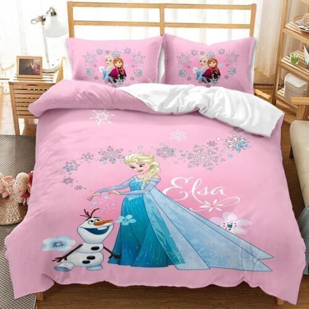 Frozen Anna Elsa Quilt Duvet Cover Set Queen Super Kids Bedclothes 3-Piece Bedding Set
