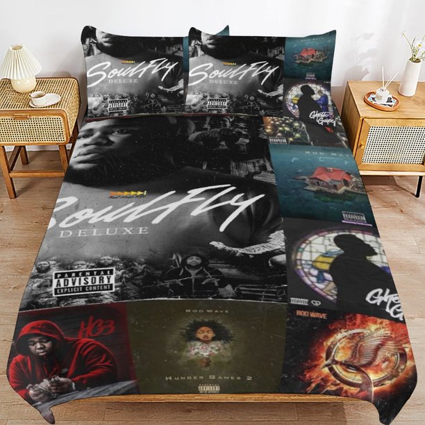 Rod Wave Bedding Set Duvet Cover Comfortable and Lightweight Cartoon Bedding 3 Piece Bed Set