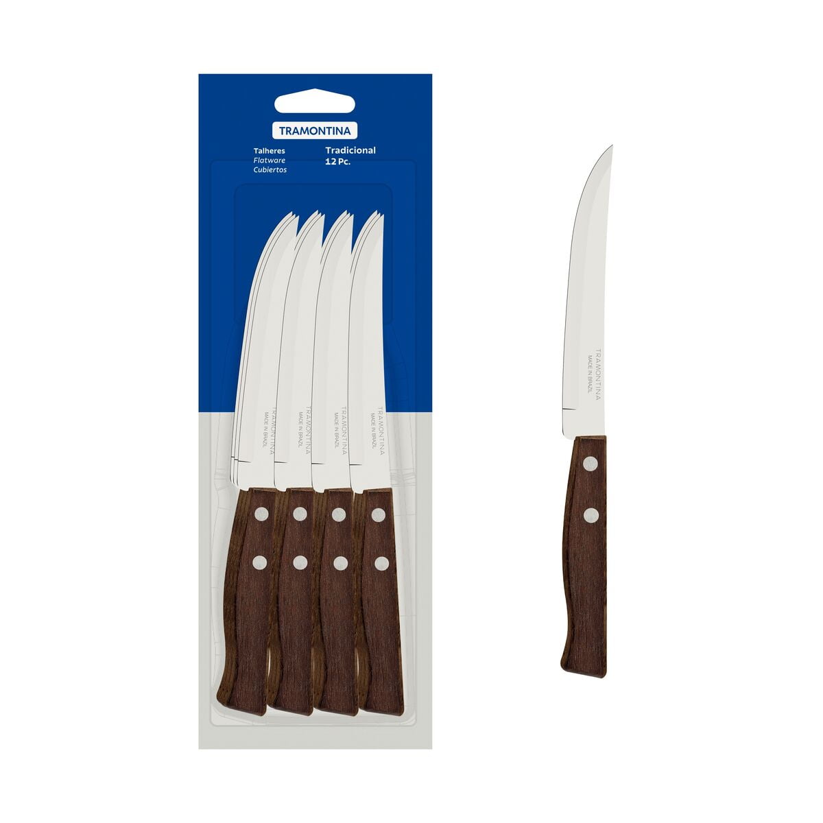 Juego De Cuchillos Para Asado Tramontina Tradicional Con Láminas De Acero Inoxidable De Filo Liso Y Mangos Madera Natural 12 Pzas