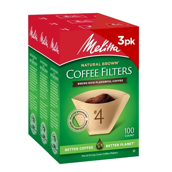 Filtros de café Melitta #4 Cone Unbleached Brown, paquete de 300