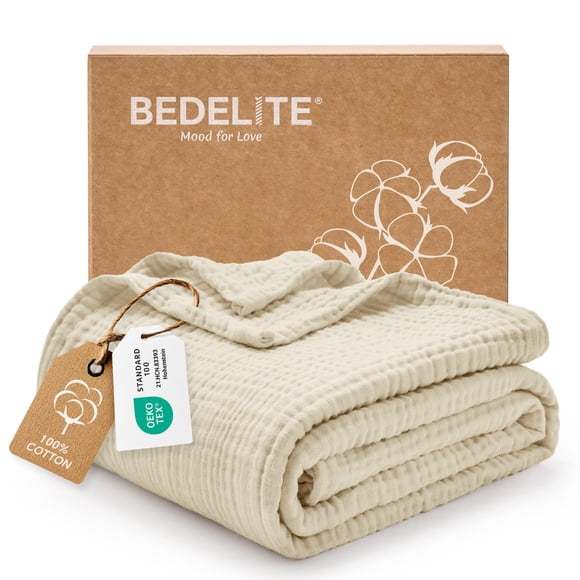 Manta BEDELITE Muselina 100% Algodón 4 Capas para Adultos Beige