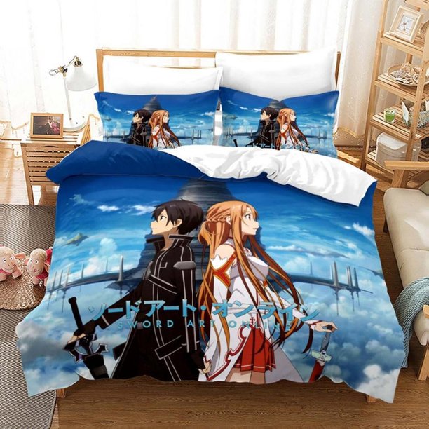 Sword Art Online Anime Quilt Duvet Cover Set Kids Home Textiles3-Piece Bedding Set