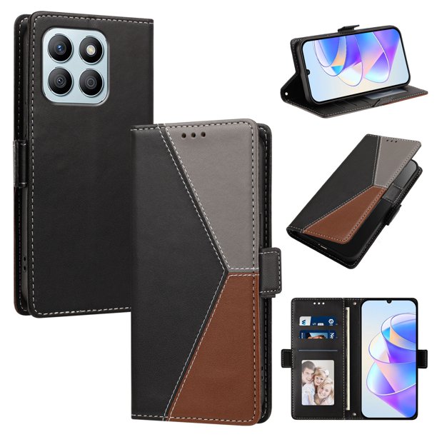 Funda Cartera Tricolor para Honor X8B con Ranuras para Tarjetas, Negro