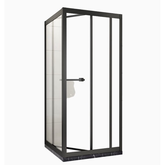 Mampara de Ducha Esquinera 70×70cm Puerta Abatible, Perfilería Negra –190cm Alto