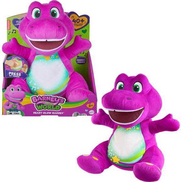 Peluche Barney Heart Glow de 2 años con música y luces
