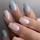 thumbnail image 1 of Glossy Oval Press On Nails with Golden Glitter - French Tip Artificial Acrylic Nails for a Blingy Look, 1 of 3