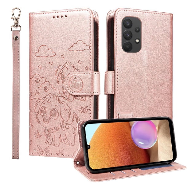 Funda Billetera FOXDOCK Compatible con Samsung Galaxy A32 5G, Diseño Perrito Tierno, Ranuras para Tarjetas y Soporte Plegable