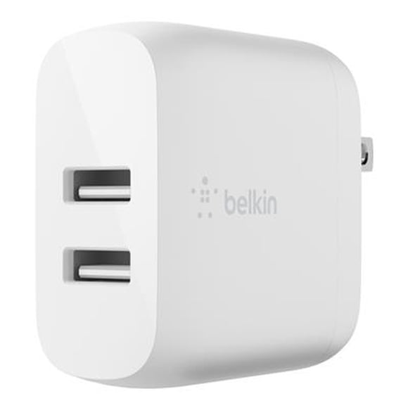 Cargador Belkin Pared 24W Dual USB-A Blanco Rápido
