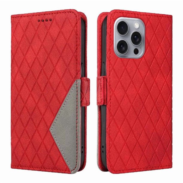 Funda Cartera para iPhone 16 Pro Max con Tarjetero Soporte y Correa Rojo
