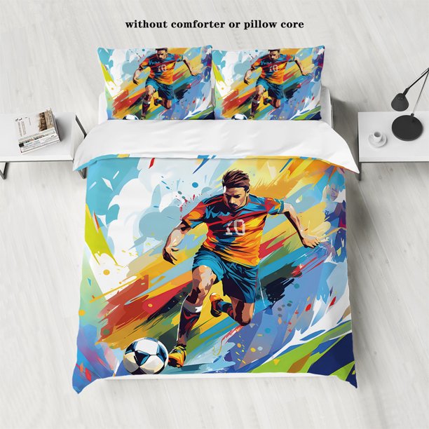 v1990 Bed Sheets pcs Football Pattern Duvet Cover Set - Print Bedding - Soft Bedroom/Guest Room Decor - Duvet Cover Pillowcases (no core) 3-Piece Bedding Set (1 Duvet Cover + 2 Pillow Shams) Bed S
