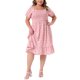thumbnail image 1 of GRACIA Y GRANDEZA Vestido Midi Floral para Mujer Tallas Grandes Cuello Cuadrado Cuerpo Fruncido con Volantes Vestidos Línea A 3X Rosa Blanco, 1 of 7