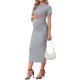 thumbnail image 4 of INSPIRE CHIC Vestido de Maternidad para Mujeres Rib Bodycon Midi de Manga Corta con Lados Elásticos Fruncidos para Embarazo 1 Pieza Sesión de Fotos Babyshower L Gris, 4 of 6
